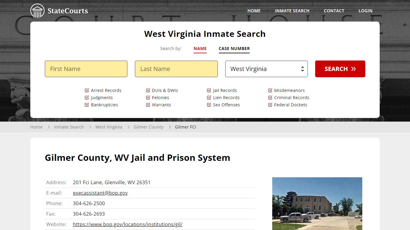 Gilmer FCI Inmate Records Search, West Virginia - StateCourts
